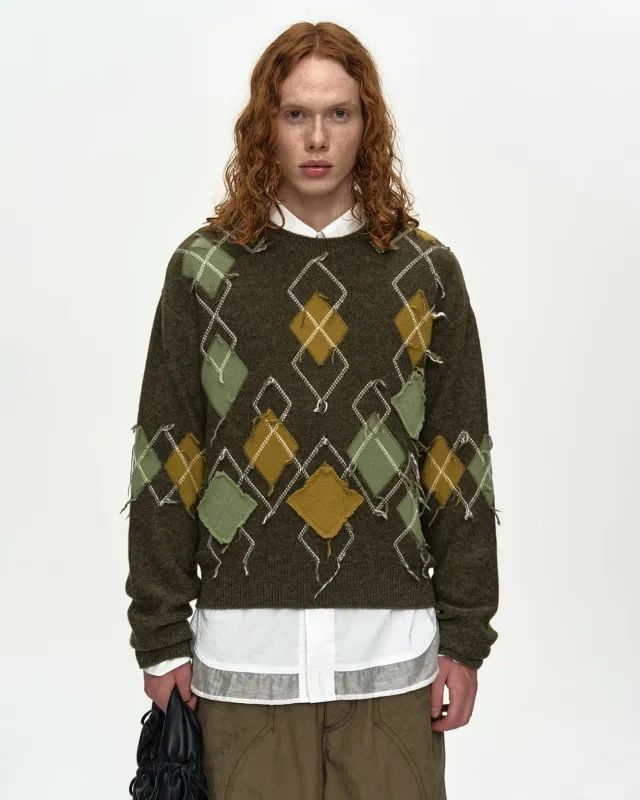 TOM ARGYLE CREW-NECK SWEATER atb1415m(KHAKI) made by Andersson Bell