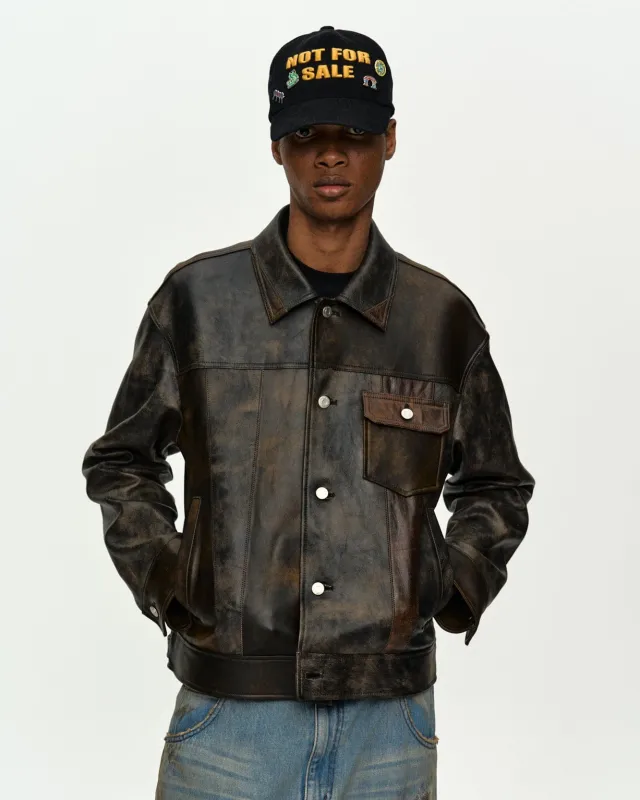 LEATHER PATCHWORK TRUCKER JACKET awa741m(BROWN) made by Andersson Bell