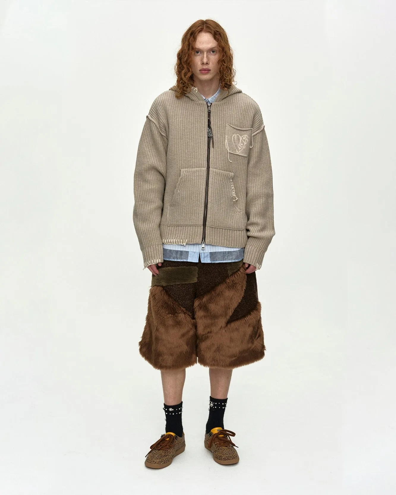 FAUX FUR PATCHWORK SHORTS apa870m(BROWN) sold by Andersson Bell