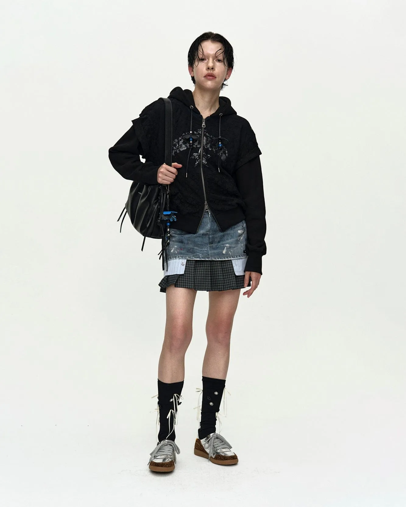 PAINTED DENIM LAYERED MINI PLEATS SKIRT apa884w(BLUE) sold by Andersson Bell product image thumbnail 4