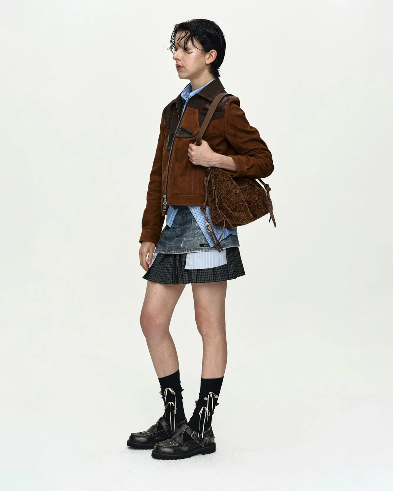 PAINTED DENIM LAYERED MINI PLEATS SKIRT apa884w(BLUE) sold by Andersson Bell product image thumbnail 2