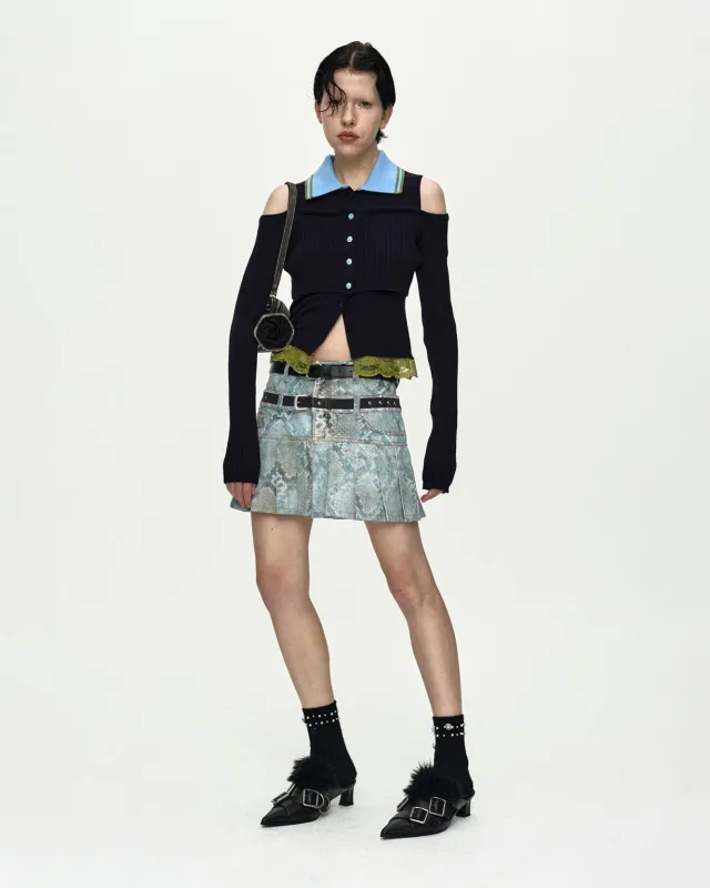 PYTHON FADE DENIM PRINTED SKIRT apa883w(BLUE) made by Andersson Bell