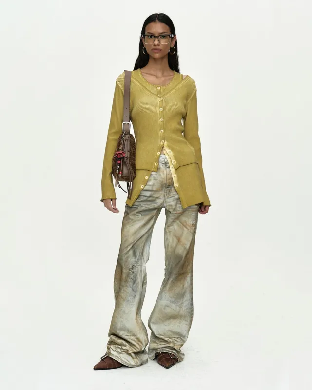 VINTAGE-DYE LAYERED KNIT CARDIGAN atb1470w(MARIGOLD) made by Andersson Bell