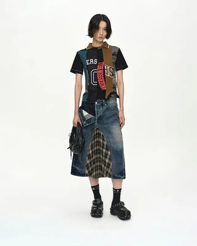 PLEATS COMBO FLIPPED DENIM SKIRT apa887w(BLUE) made by Andersson Bell