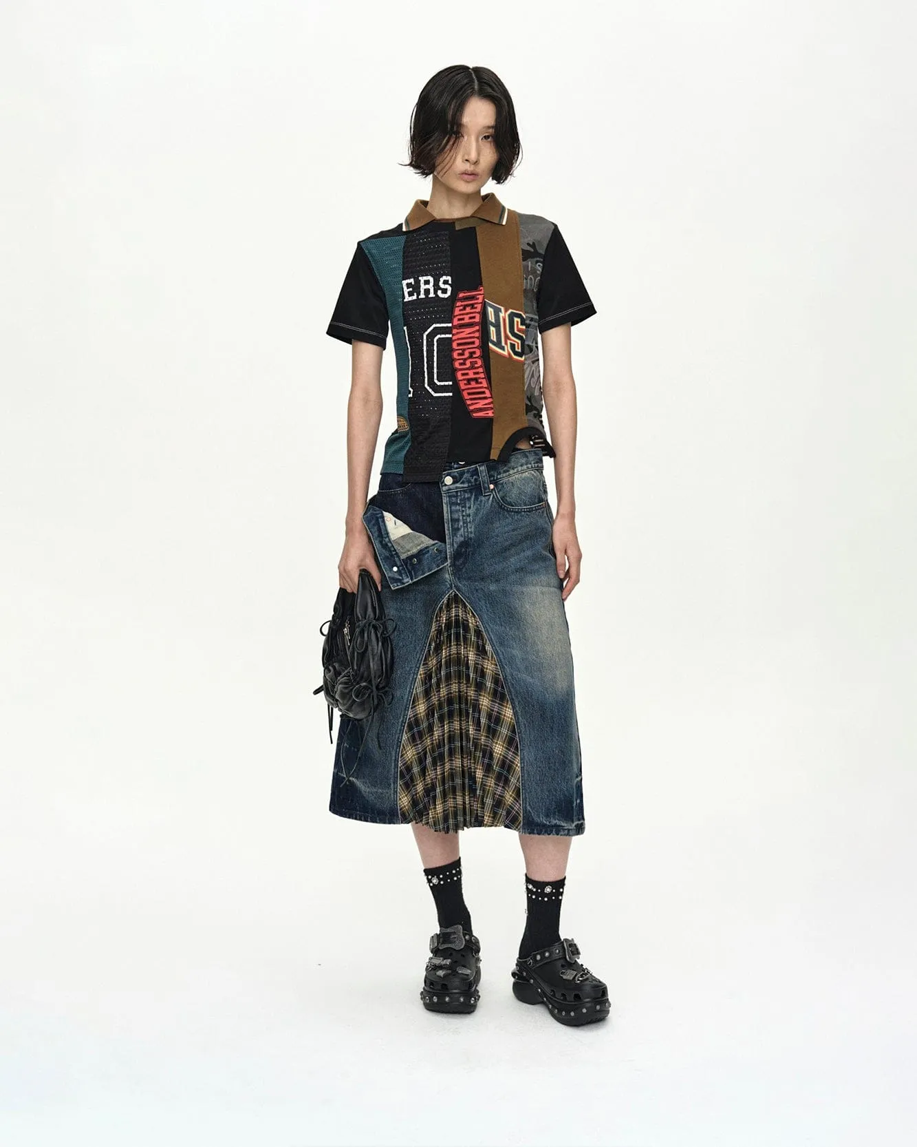 PLEATS COMBO FLIPPED DENIM SKIRT apa887w(BLUE) sold by Andersson Bell