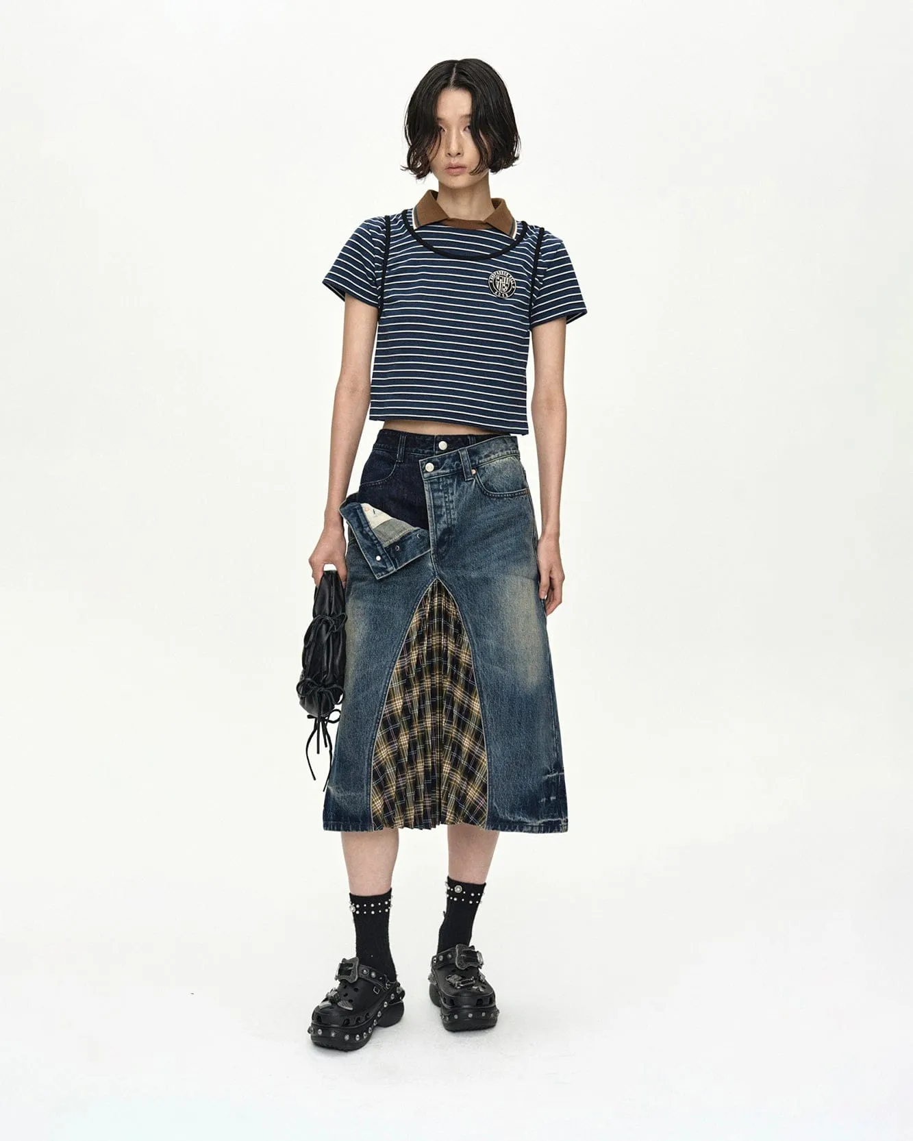 PLEATS COMBO FLIPPED DENIM SKIRT apa887w(BLUE) sold by Andersson Bell product image thumbnail 4