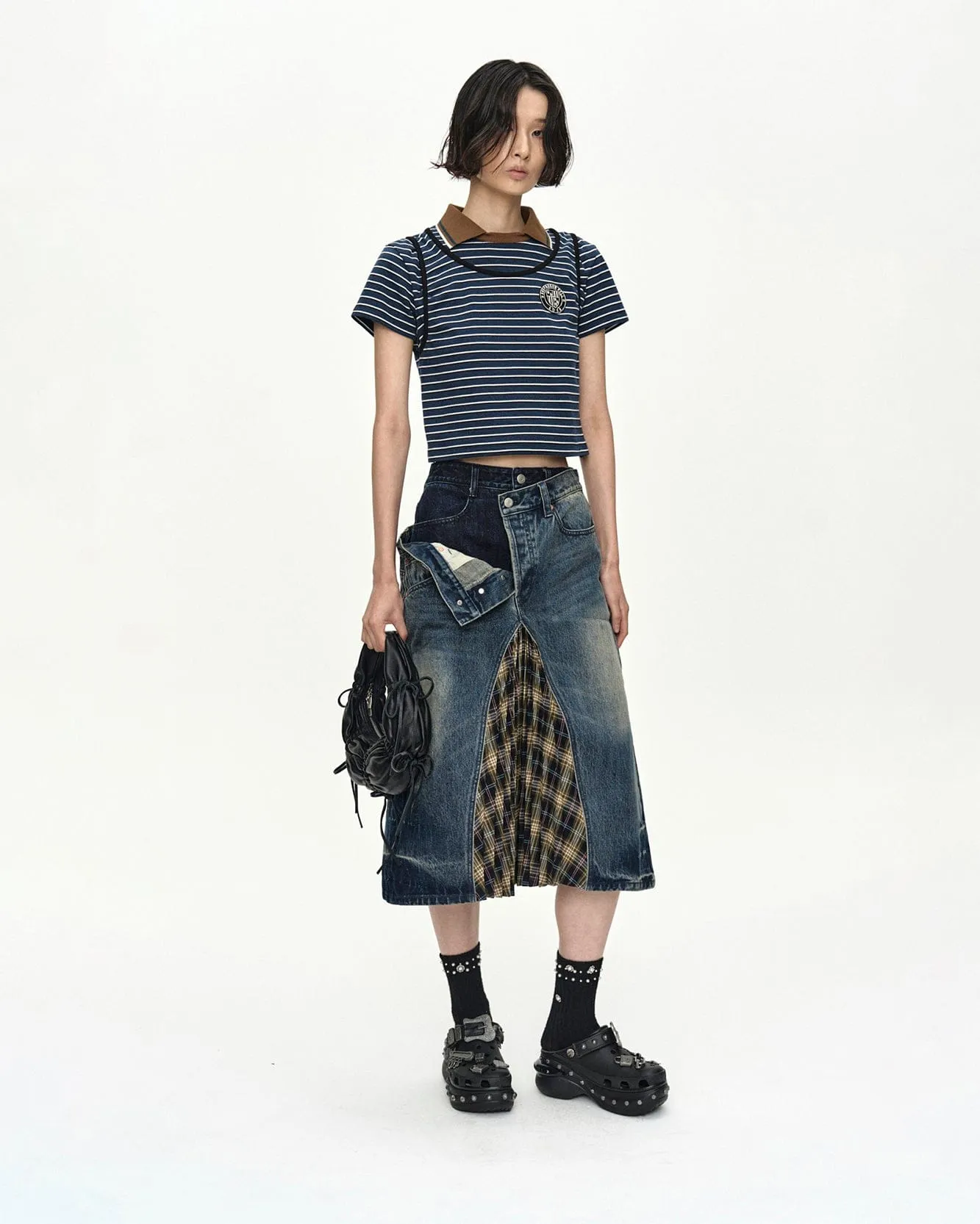PLEATS COMBO FLIPPED DENIM SKIRT apa887w(BLUE) sold by Andersson Bell product image thumbnail 5