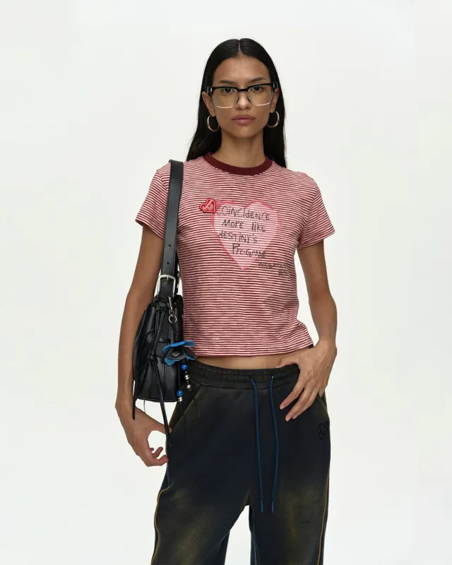[5/18 Scheduled Delivery] (ESSENTIAL) HEART MESSAGE STRIPE T-SHIRT atb1465w(PINK/WINE) made by Andersson Bell