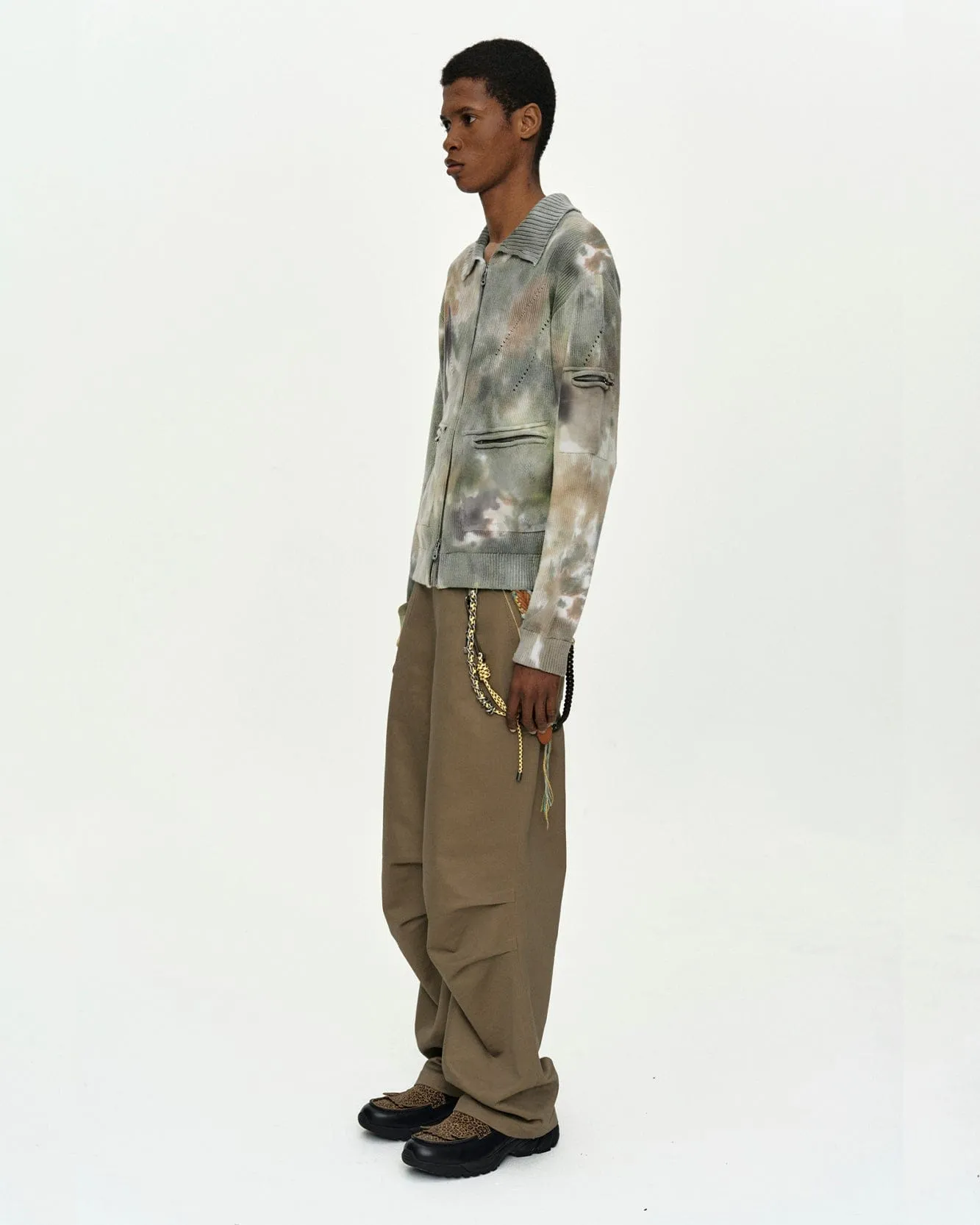 MULTI-DYED KNIT ZIP-UP SWEATER atb1455m(GREEN/BEIGE) sold by Andersson Bell product image thumbnail 4