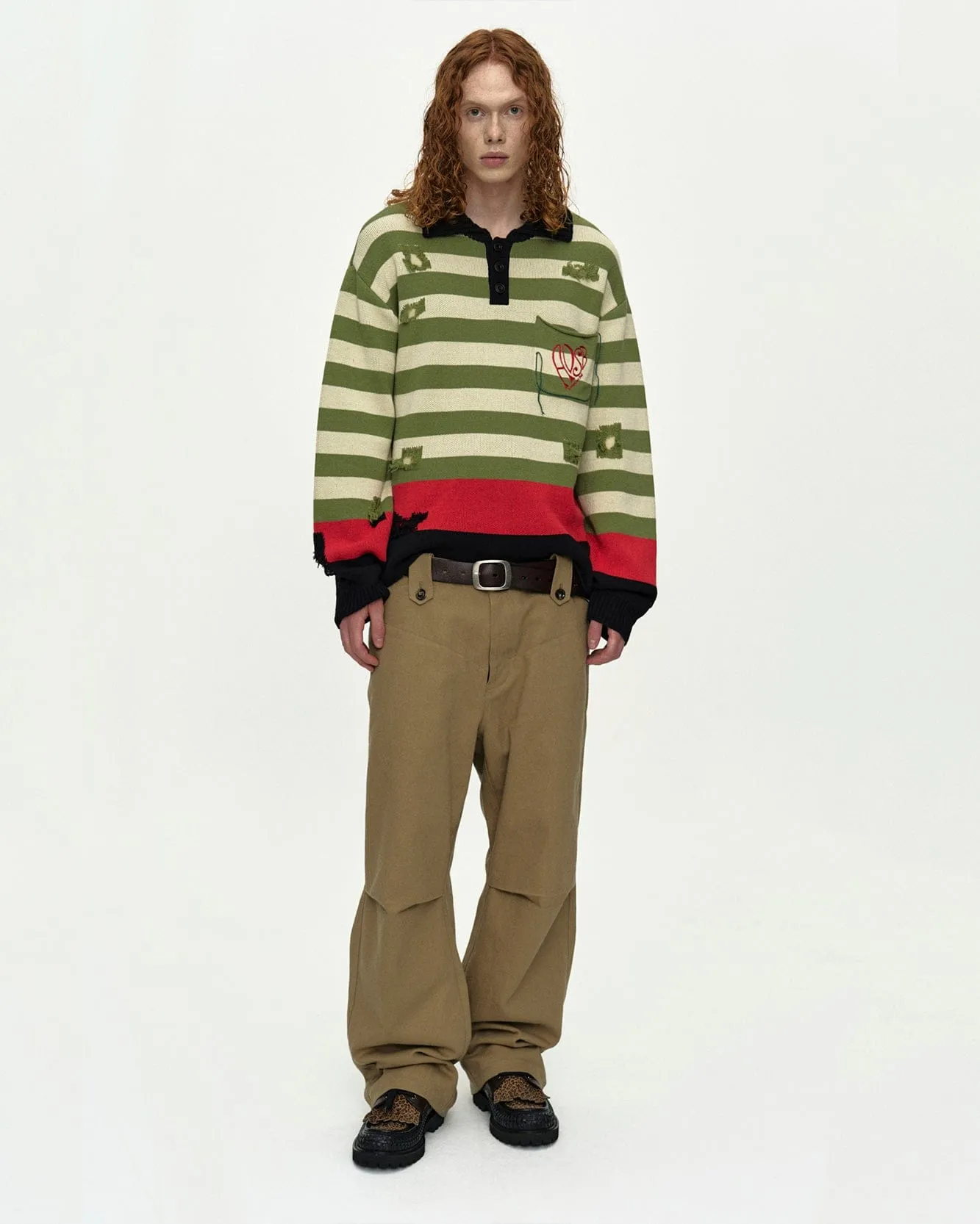 STRIPE DAMAGED POLO SWEATER atb1419m(MULTI) sold by Andersson Bell product image thumbnail 4
