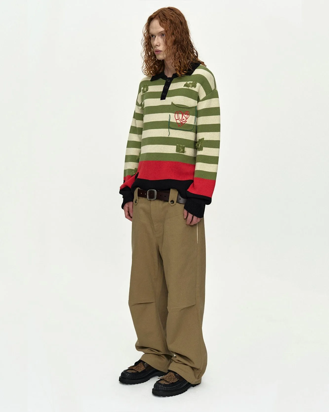 STRIPE DAMAGED POLO SWEATER atb1419m(MULTI) sold by Andersson Bell product image thumbnail 5