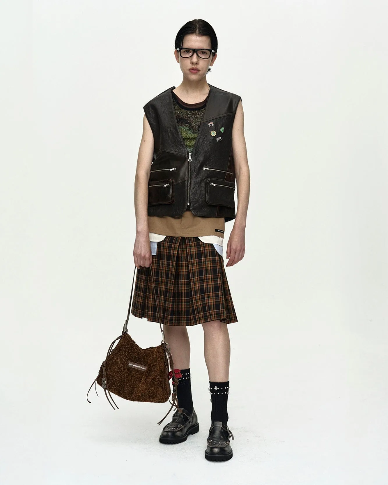 BACK KNIT PATCHWORK LEATHER VEST atb1467u(BROWN) sold by Andersson Bell product image thumbnail 4