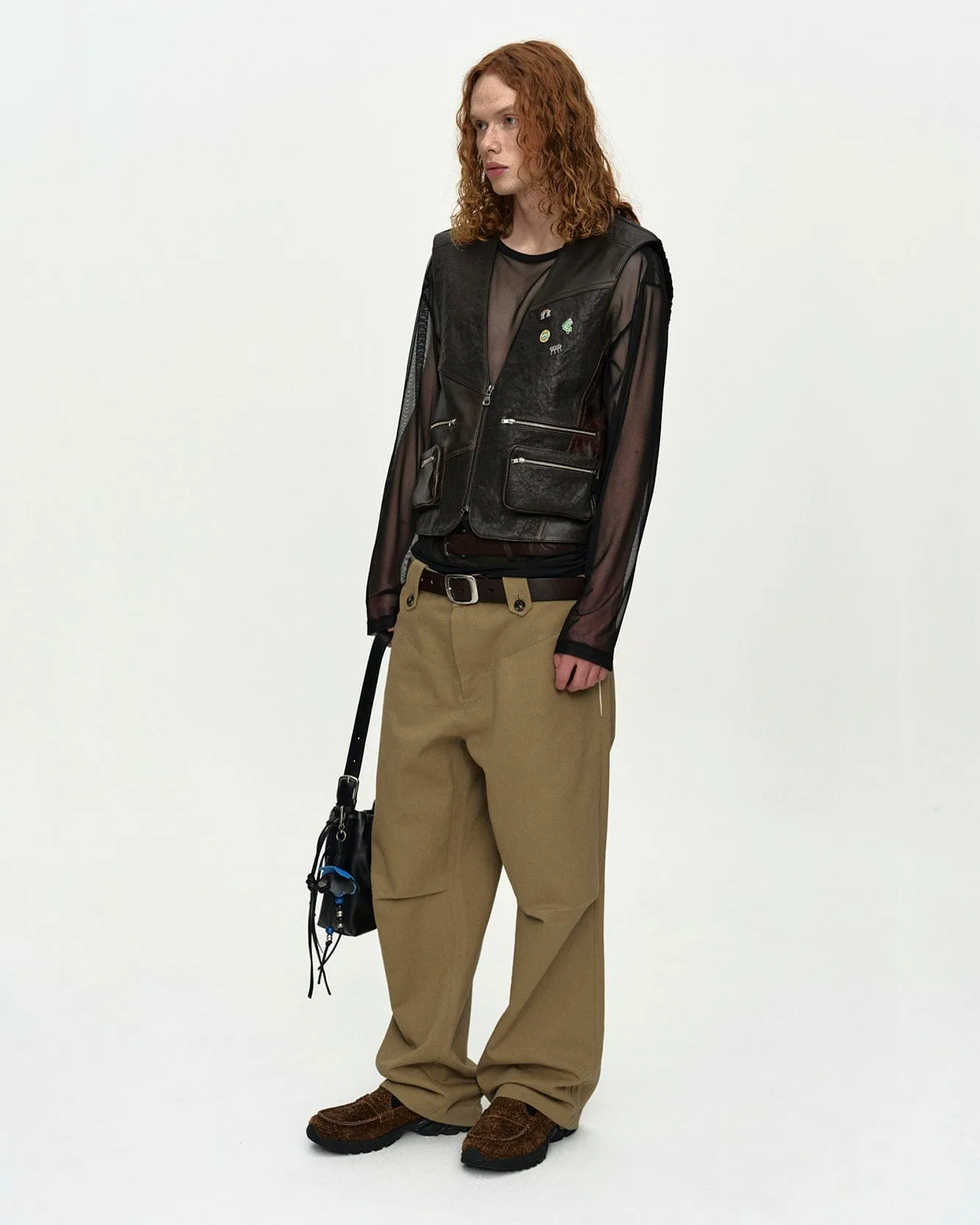 BACK KNIT PATCHWORK LEATHER VEST atb1467u(BROWN) sold by Andersson Bell product image thumbnail 5