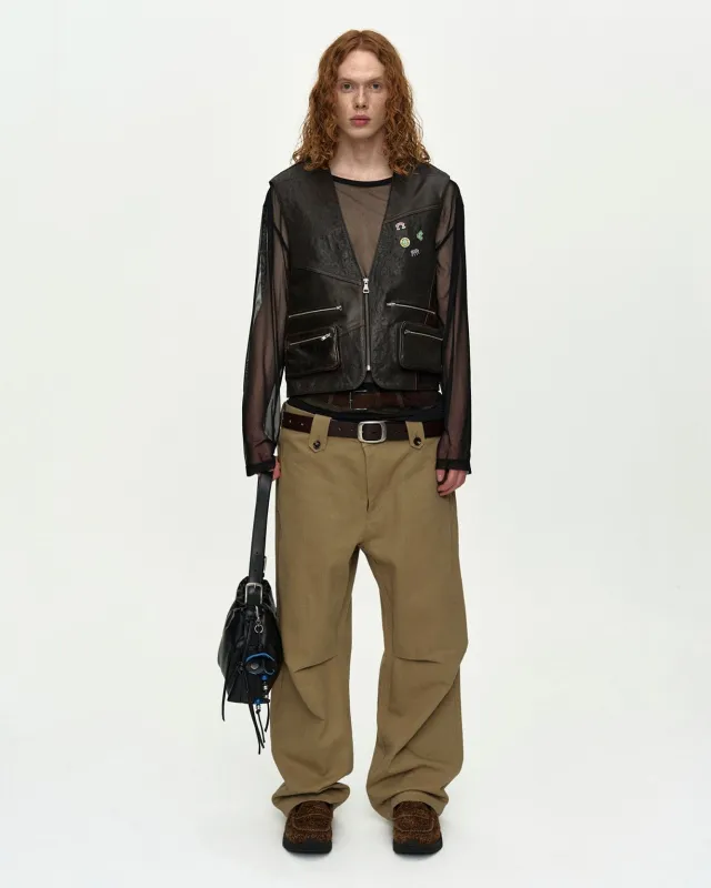 BACK KNIT PATCHWORK LEATHER VEST atb1467u(BROWN) sold by Andersson Bell