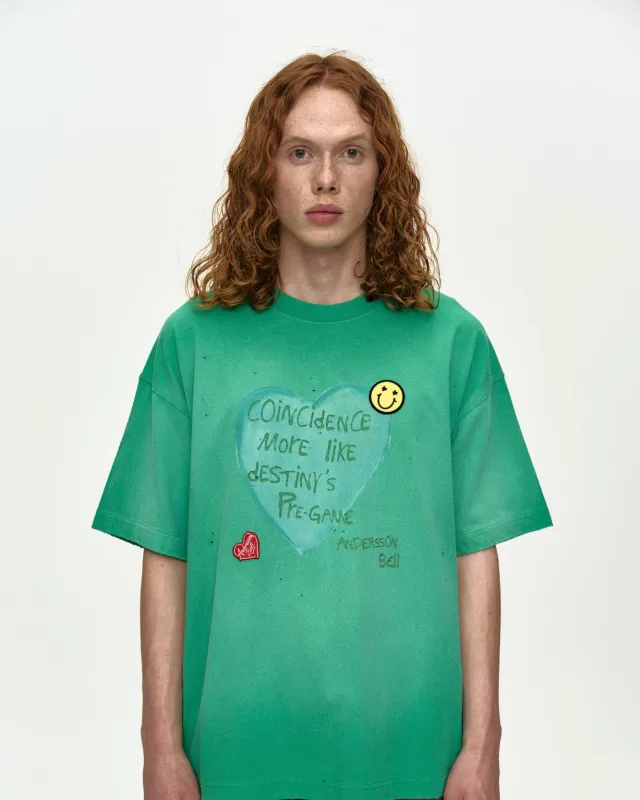 (ESSENTIAL) UNISEX SPRAY WASHED HEART MESSAGE T-SHIRT atb1432u(GREEN) sold by Andersson Bell