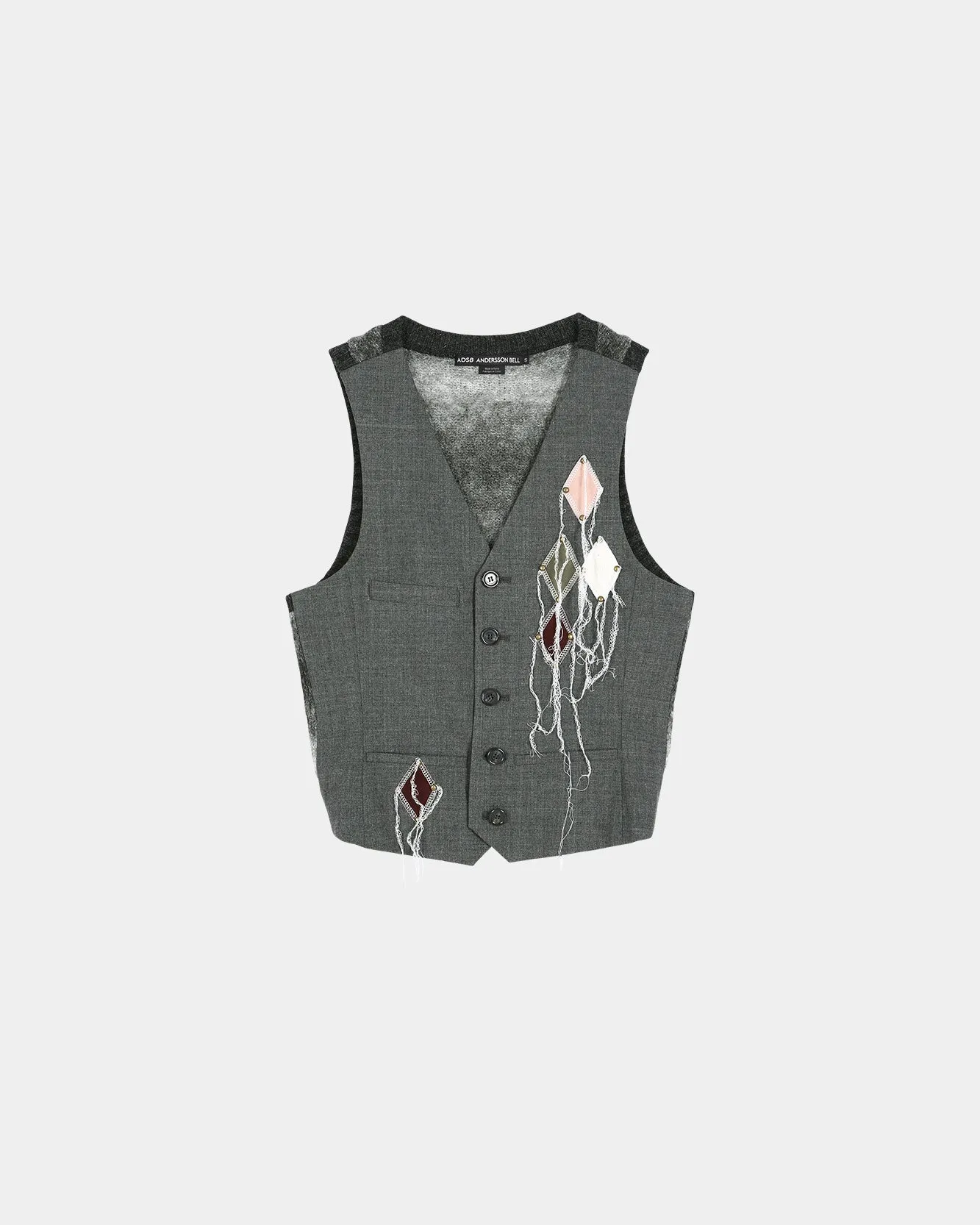 BACK KNIT ARGYLE PATCHED VEST atb1466w(GREY) sold by Andersson Bell product image thumbnail 2
