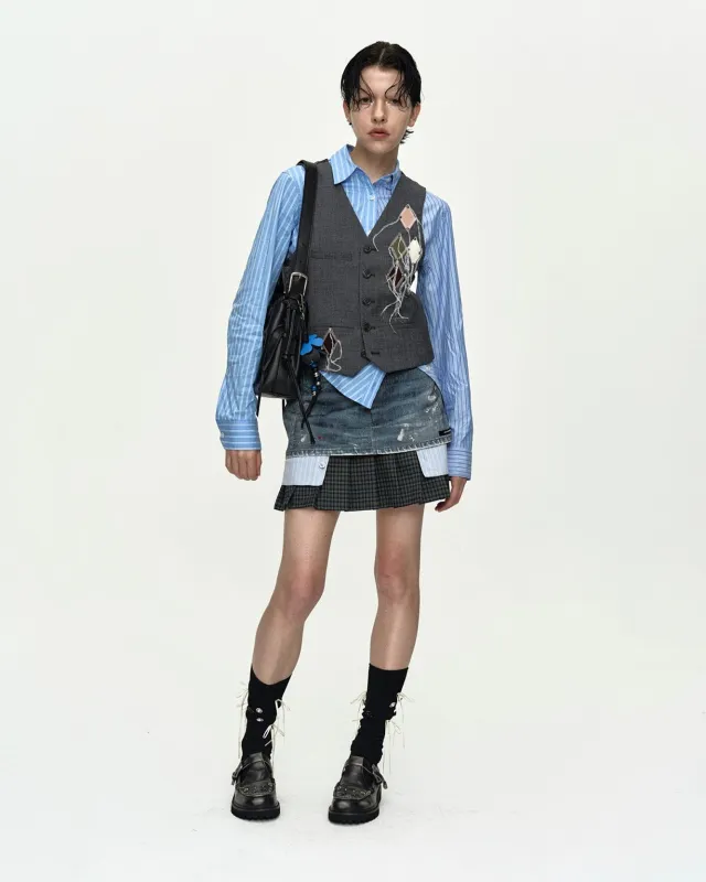 BACK KNIT ARGYLE PATCHED VEST atb1466w(GREY) sold by Andersson Bell