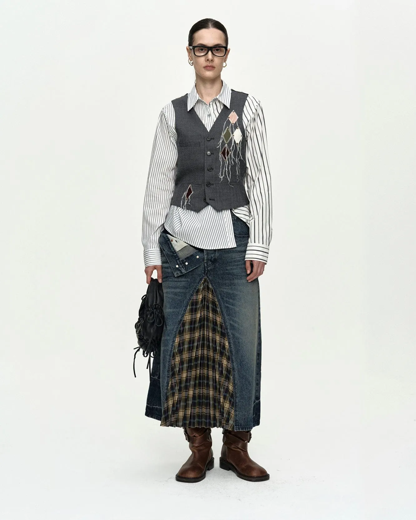 BACK KNIT ARGYLE PATCHED VEST atb1466w(GREY) sold by Andersson Bell product image thumbnail 4