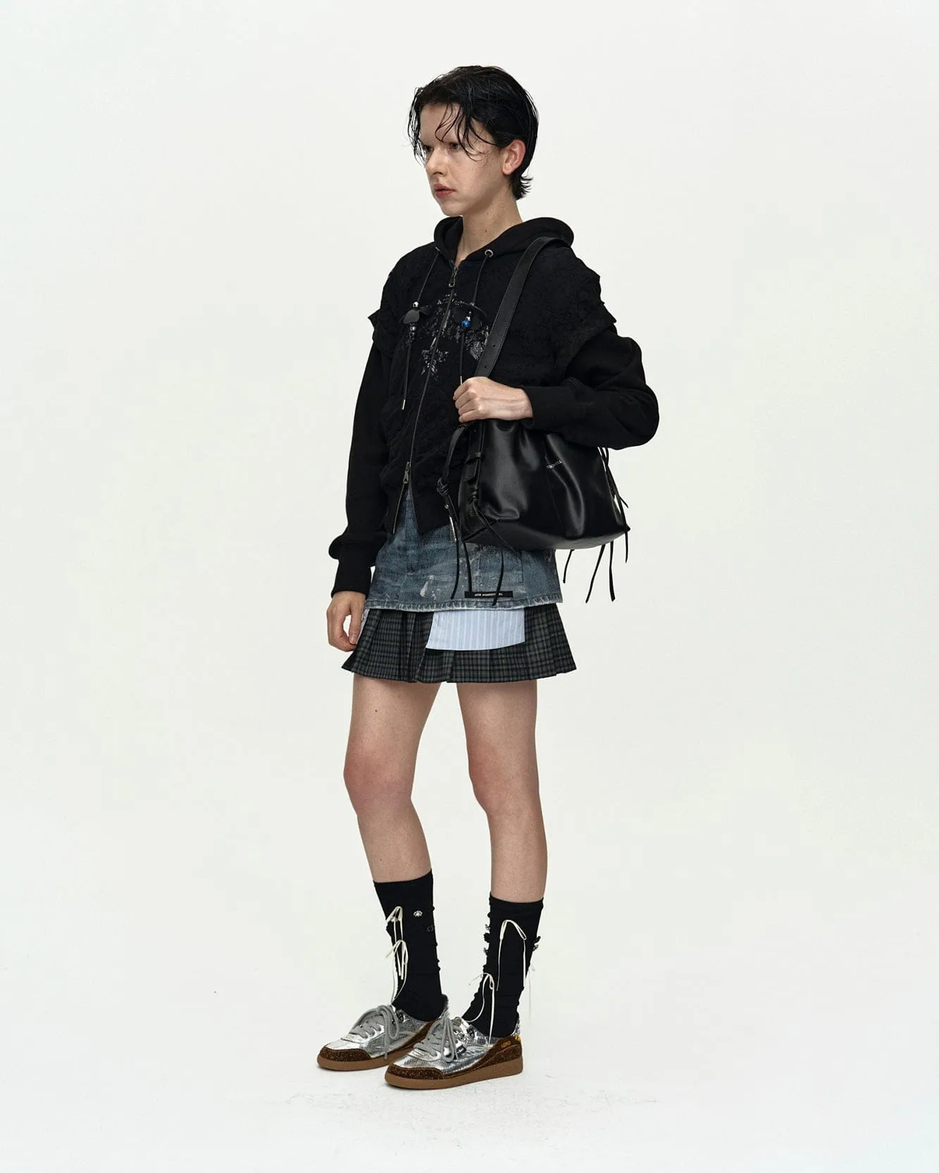 LACE LAYERED HOOD ZIP UP atb1486w(NAVY / BLACK) sold by Andersson Bell product image thumbnail 4