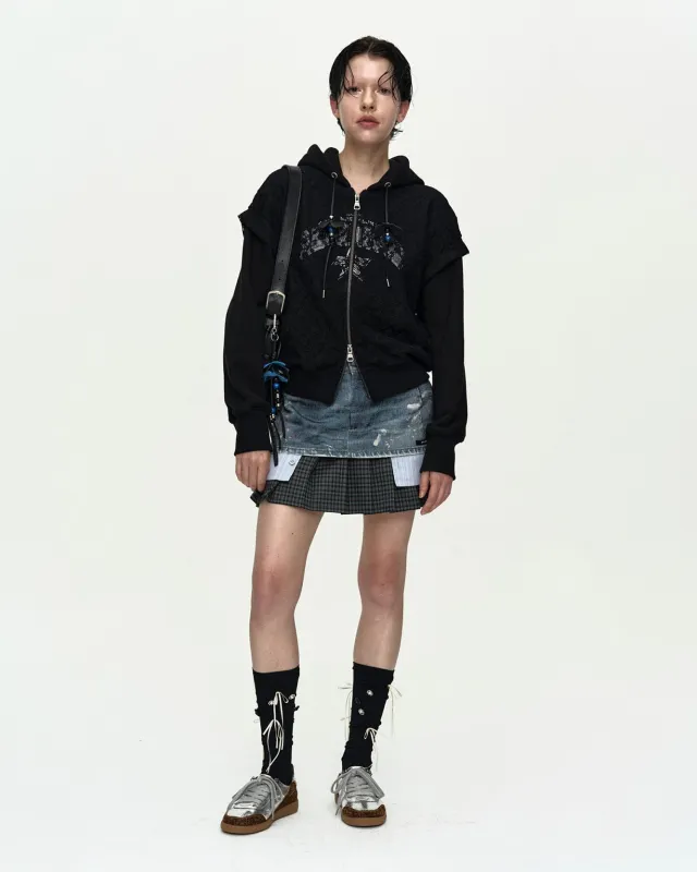 LACE LAYERED HOOD ZIP UP atb1486w(NAVY / BLACK) made by Andersson Bell
