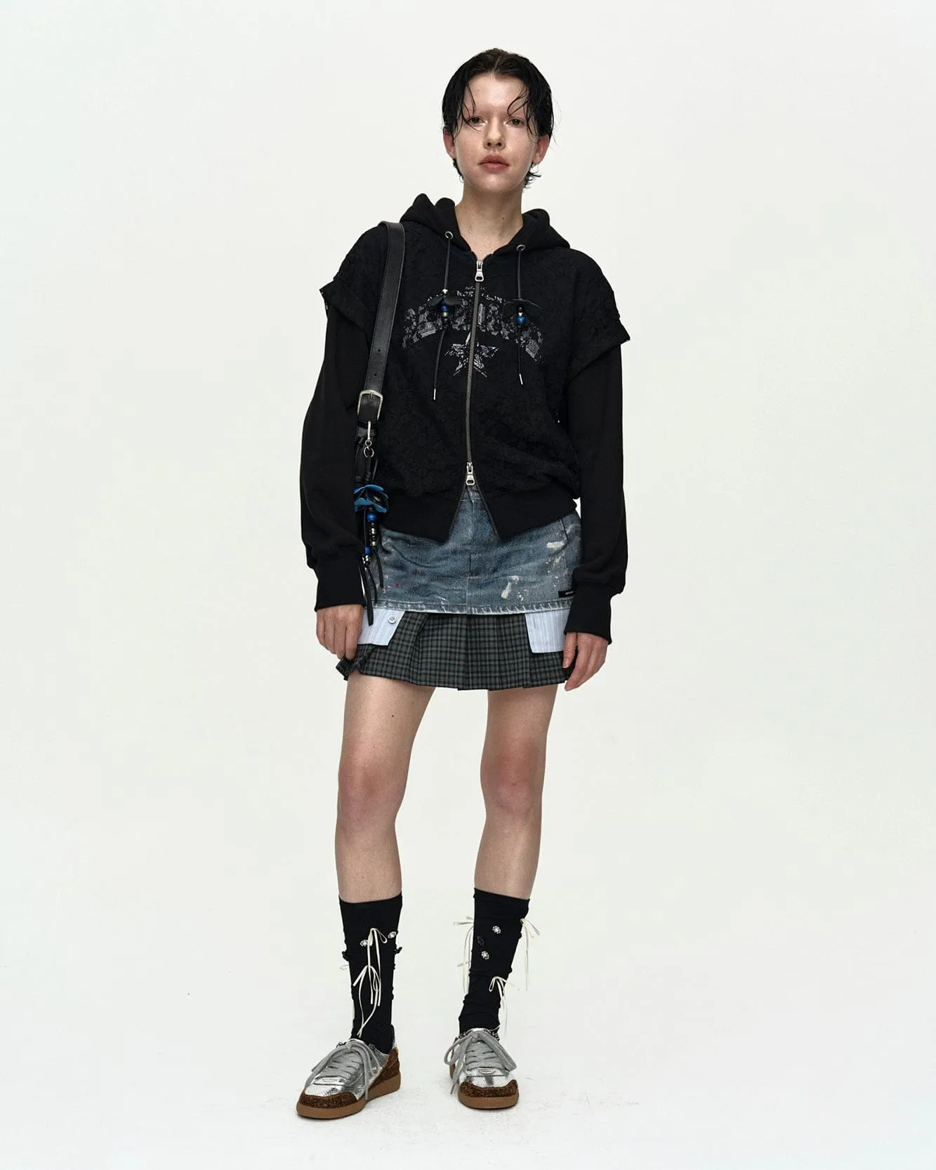 LACE LAYERED HOOD ZIP UP atb1486w(NAVY / BLACK) sold by Andersson Bell