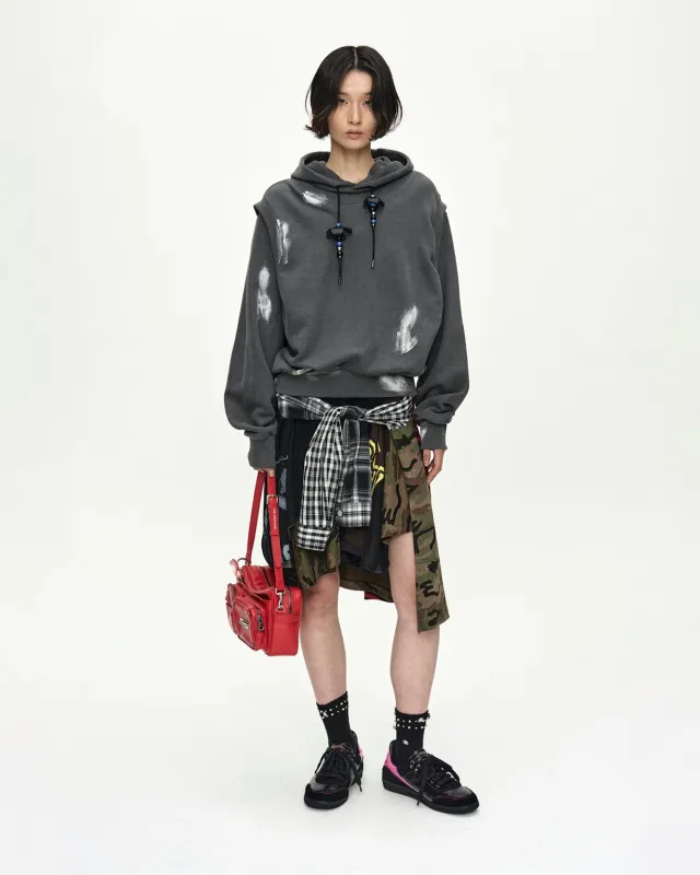 METALLIC PAINTED LAYERED HOODIE atb1472w(CHARCOAL) made by Andersson Bell