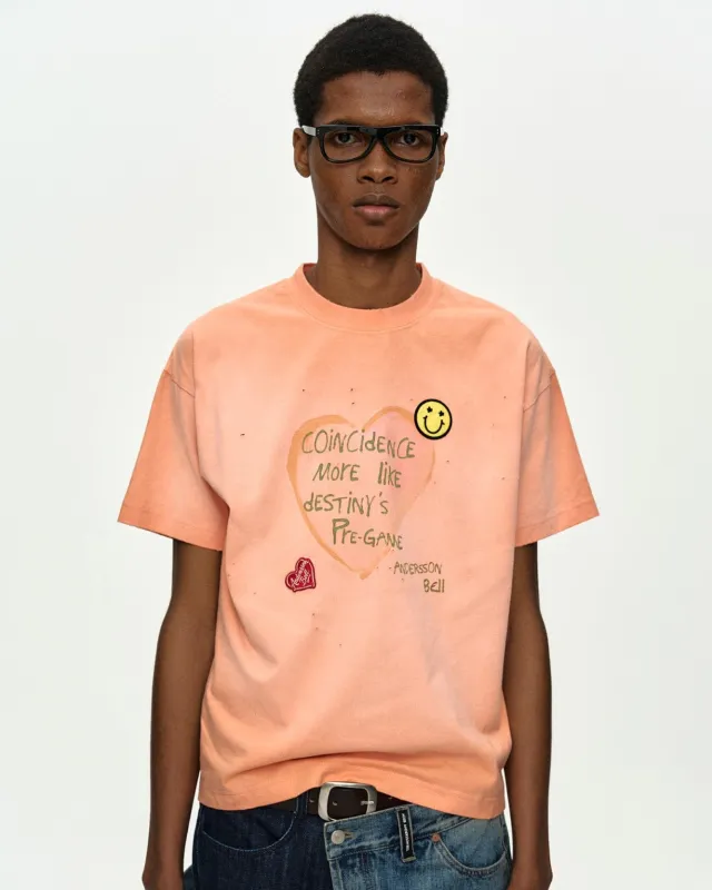 (ESSENTIAL) UNISEX SPRAY WASHED HEART MESSAGE T-SHIRT atb1432u(ORANGE) sold by Andersson Bell