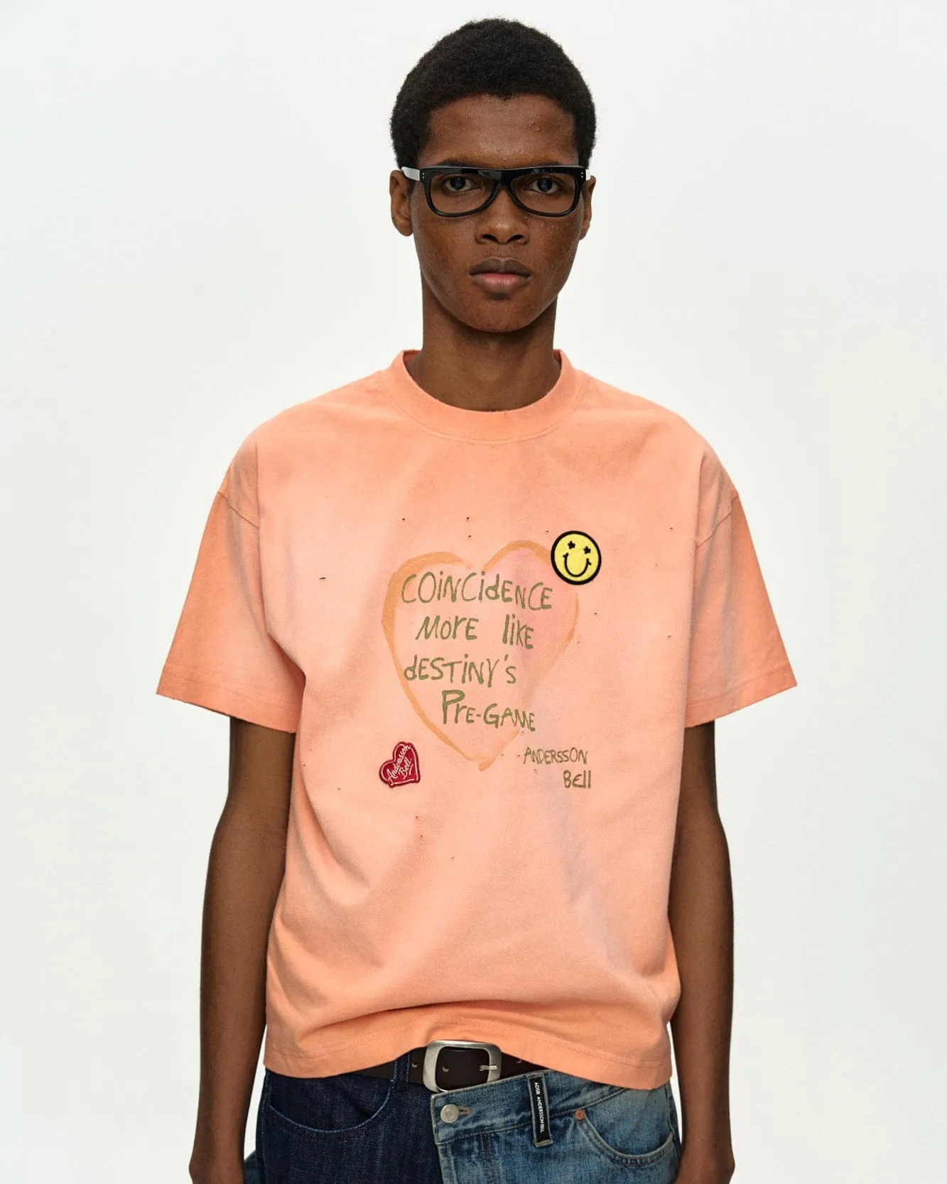 (ESSENTIAL) UNISEX SPRAY WASHED HEART MESSAGE T-SHIRT atb1432u(ORANGE) sold by Andersson Bell