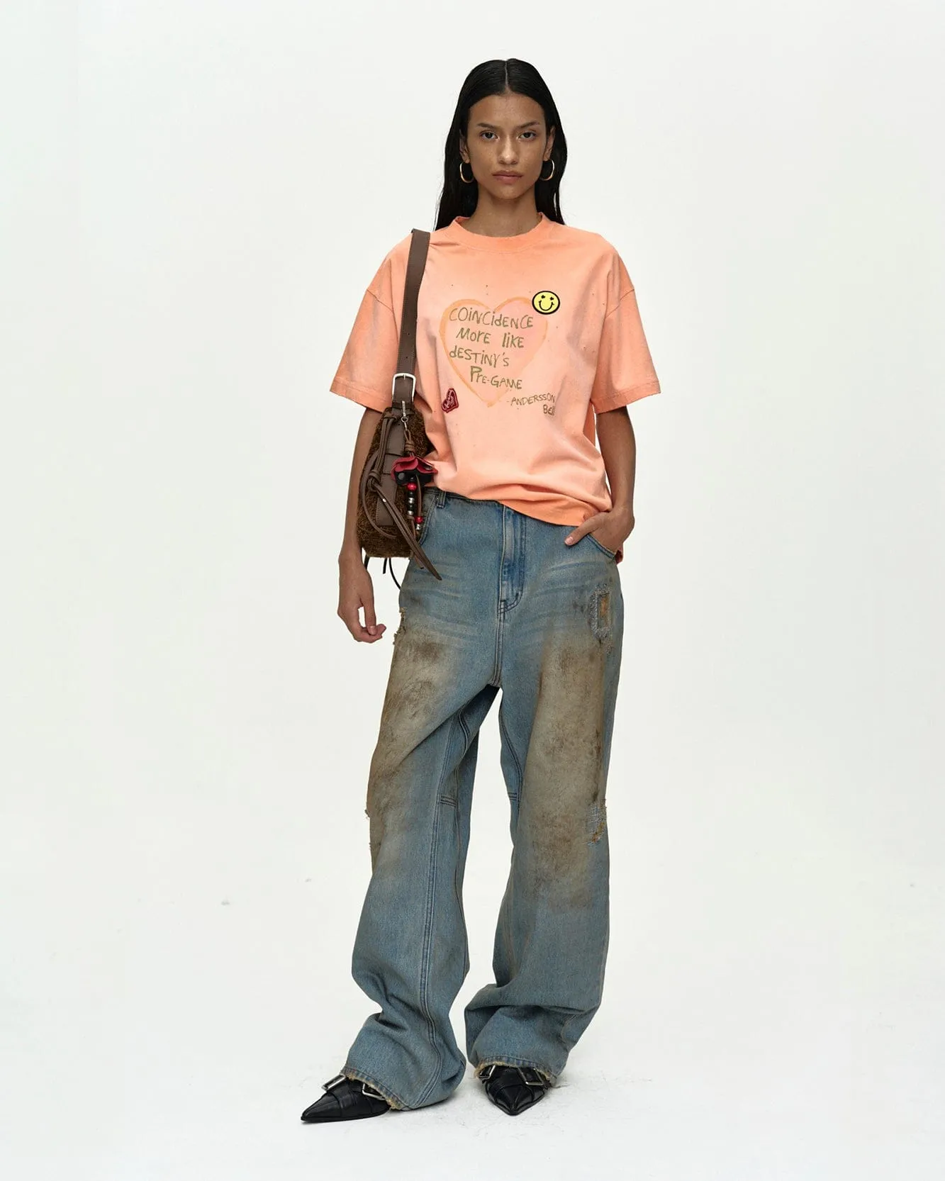(ESSENTIAL) UNISEX SPRAY WASHED HEART MESSAGE T-SHIRT atb1432u(ORANGE) sold by Andersson Bell product image thumbnail 4