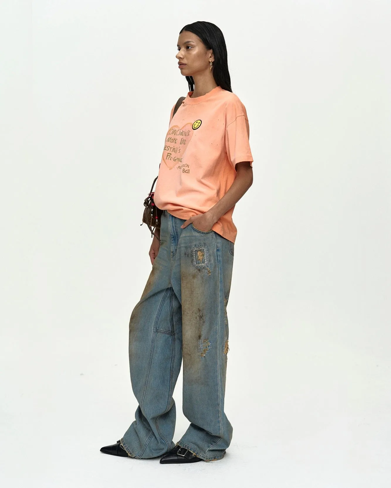 (ESSENTIAL) UNISEX SPRAY WASHED HEART MESSAGE T-SHIRT atb1432u(ORANGE) sold by Andersson Bell product image thumbnail 5