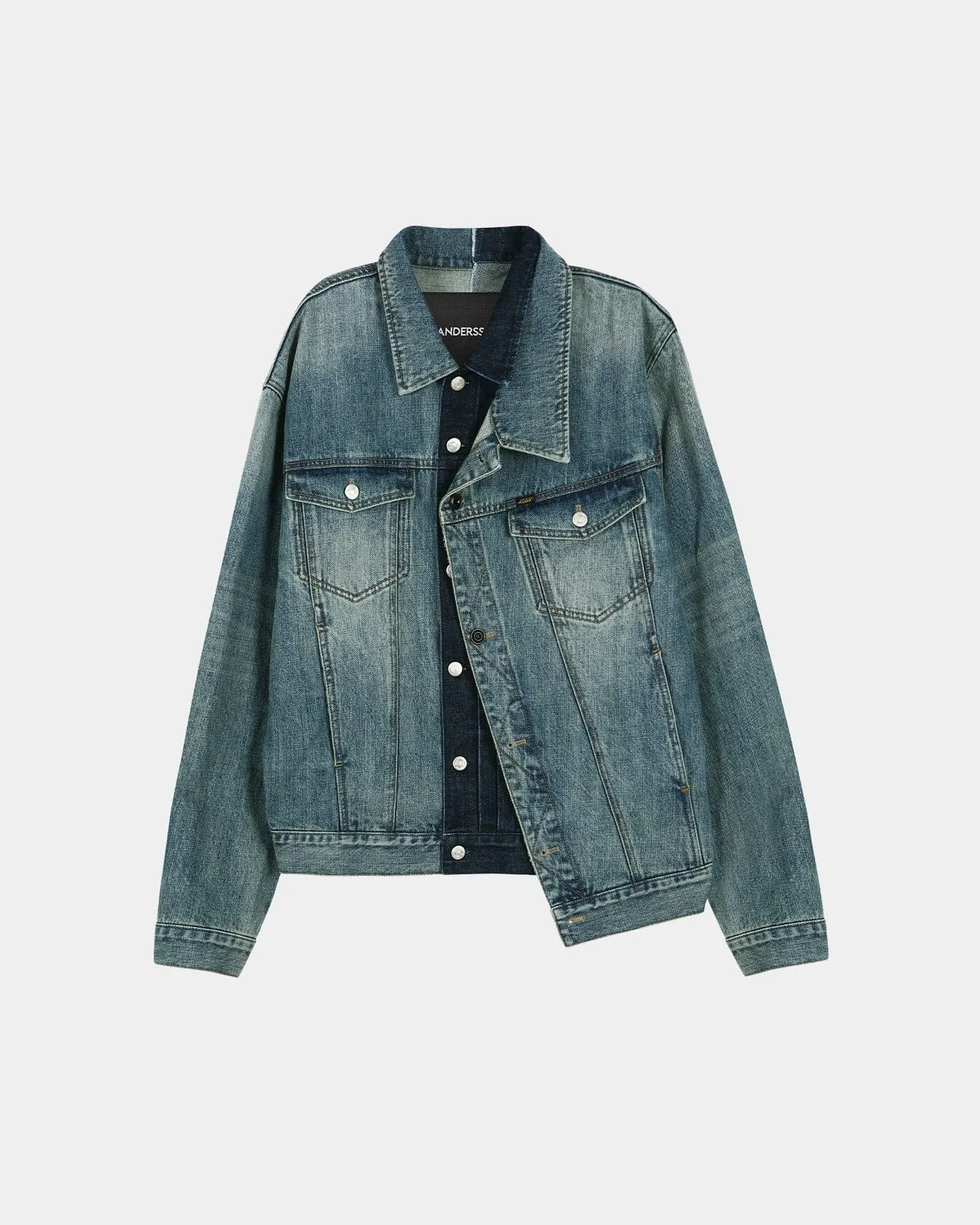 UNISEX ASYMMETRIC LAYERED DENIM JACKET awa747u(BLUE) sold by Andersson Bell product image thumbnail 2