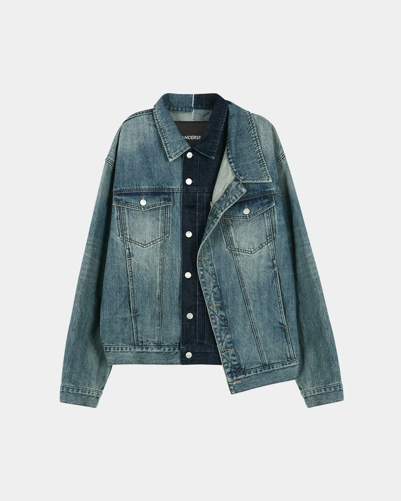 UNISEX ASYMMETRIC LAYERED DENIM JACKET awa747u(BLUE) sold by Andersson Bell product image thumbnail 3