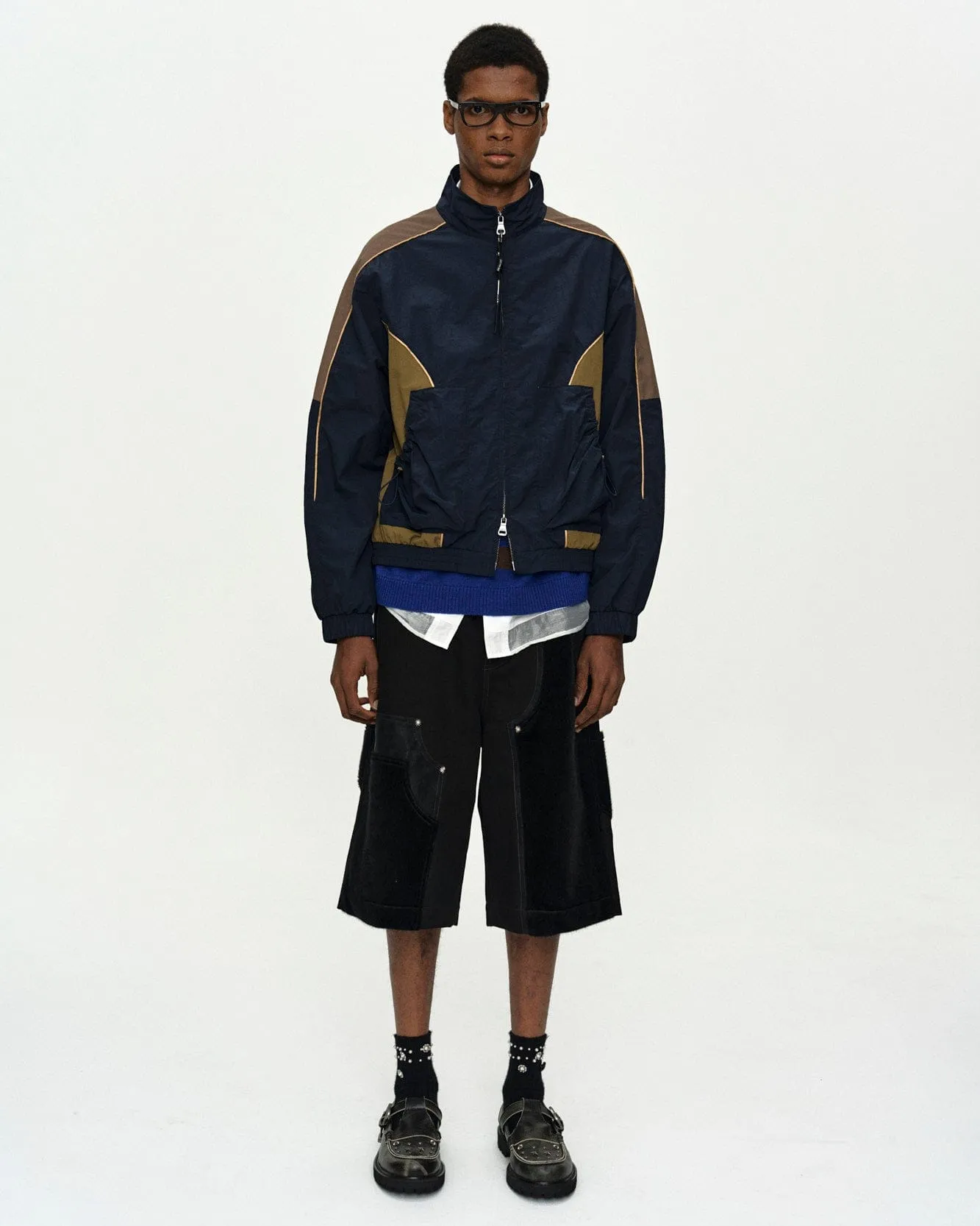 UNISEX COLOR BLOCK NYLON TRACK JACKET awa759u(NAVY/KHAKI) sold by Andersson Bell
