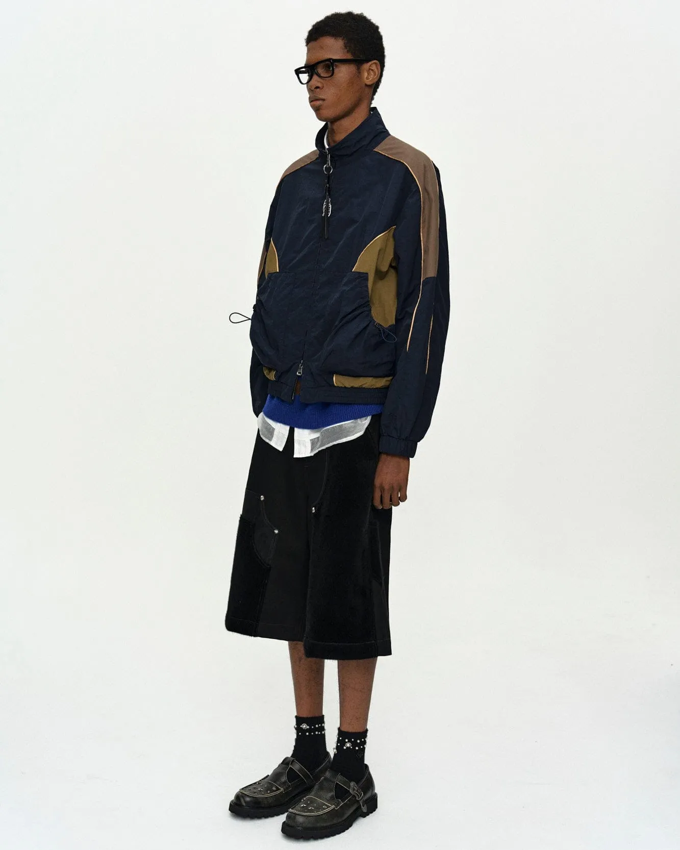 UNISEX COLOR BLOCK NYLON TRACK JACKET awa759u(NAVY/KHAKI) sold by Andersson Bell product image thumbnail 4