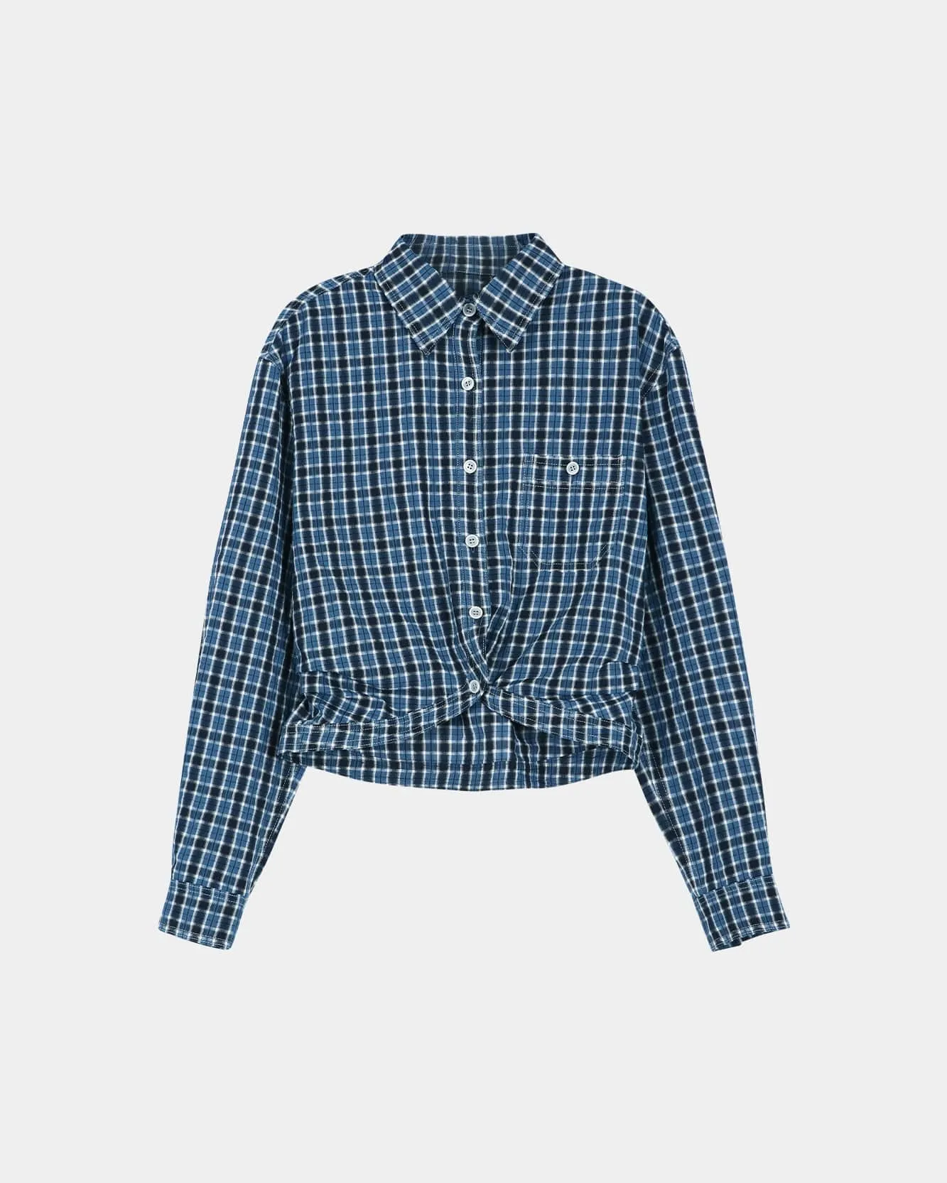 CHECK CURVES HEM SHIRT atb1568w(BLUE) sold by Andersson Bell product image thumbnail 2