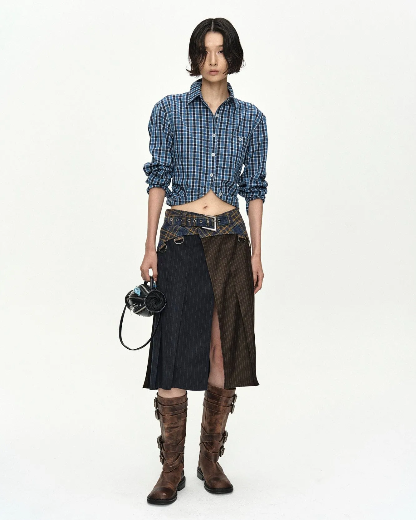 CHECK CURVES HEM SHIRT atb1568w(BLUE) sold by Andersson Bell