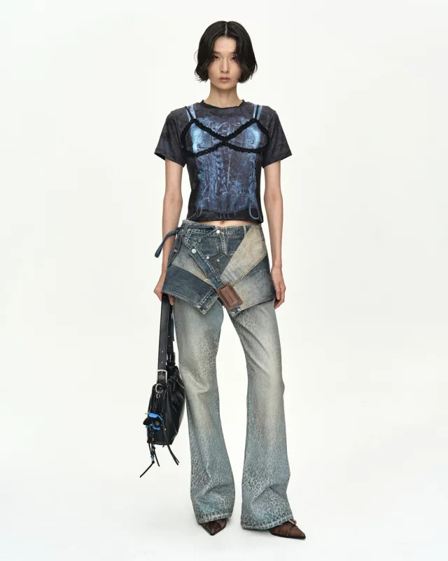 UPSIDE-DOWN PRINTED WRAP SKIRT apa915w(MID BLUE) made by Andersson Bell