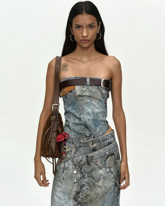 PYTHON FADE DENIM PRINTED TWIST BUSTIER atb1492w(BLUE) made by Andersson Bell