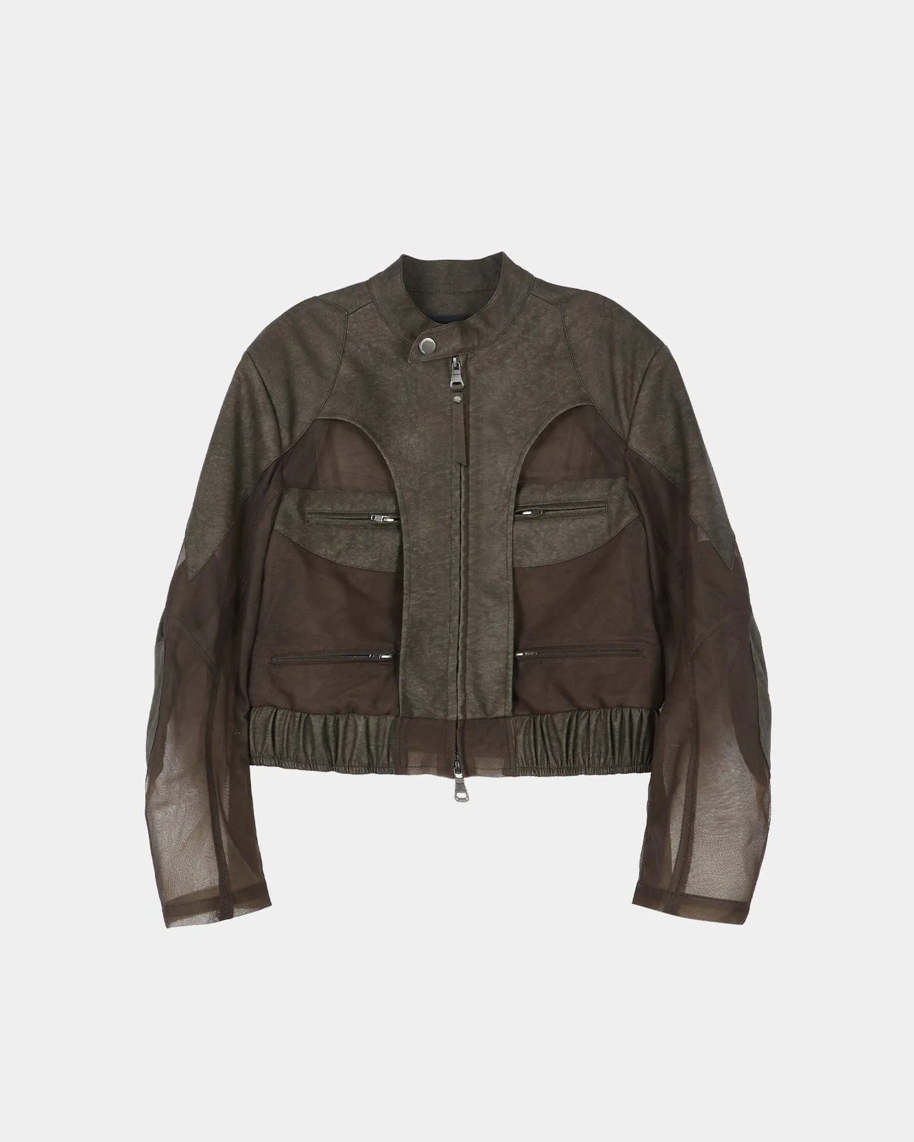 KELLY FAUX-LEATHER & SHEER RIDER JACKET awa758w(KHAKI) sold by Andersson Bell product image thumbnail 2
