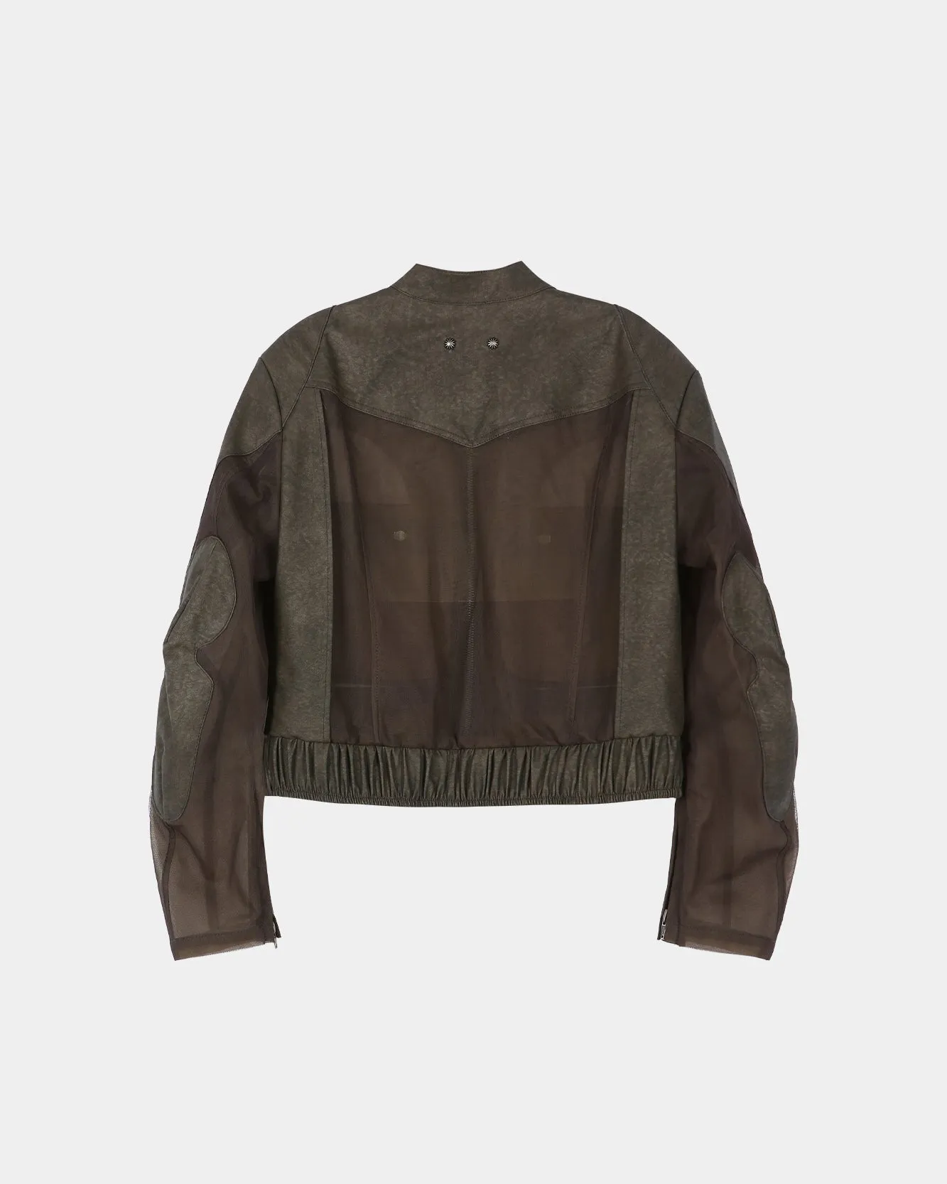 KELLY FAUX-LEATHER & SHEER RIDER JACKET awa758w(KHAKI) sold by Andersson Bell product image thumbnail 3