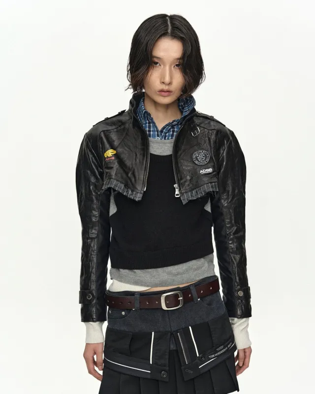 CUT-OUT SHRUNKEN RACING LEATHER JACKET awa765w(BLACK) made by Andersson Bell