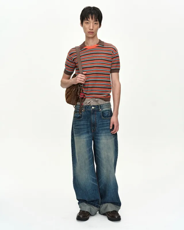 UNISEX TRUNK LAYERED WIDE-LEG JEANS apa910u(BLUE) made by Andersson Bell