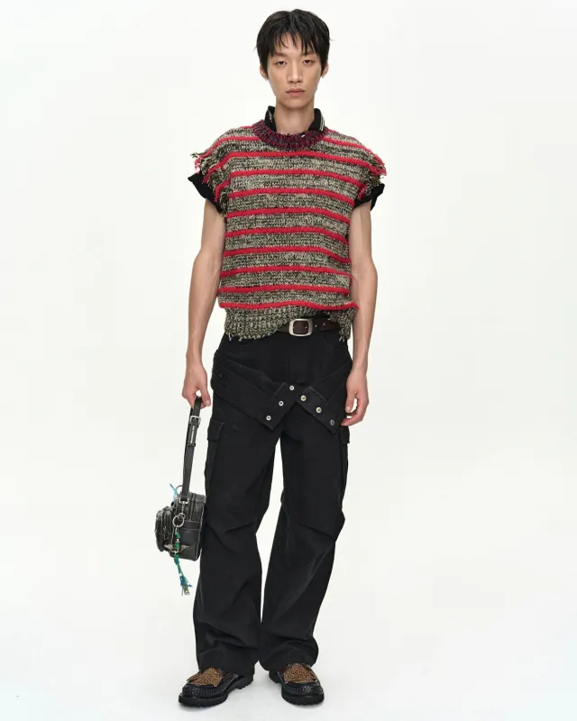 FRINGE STRIPE WOOL CREW-NECK VEST atb1540m(RED/MELANGE) sold by Andersson Bell