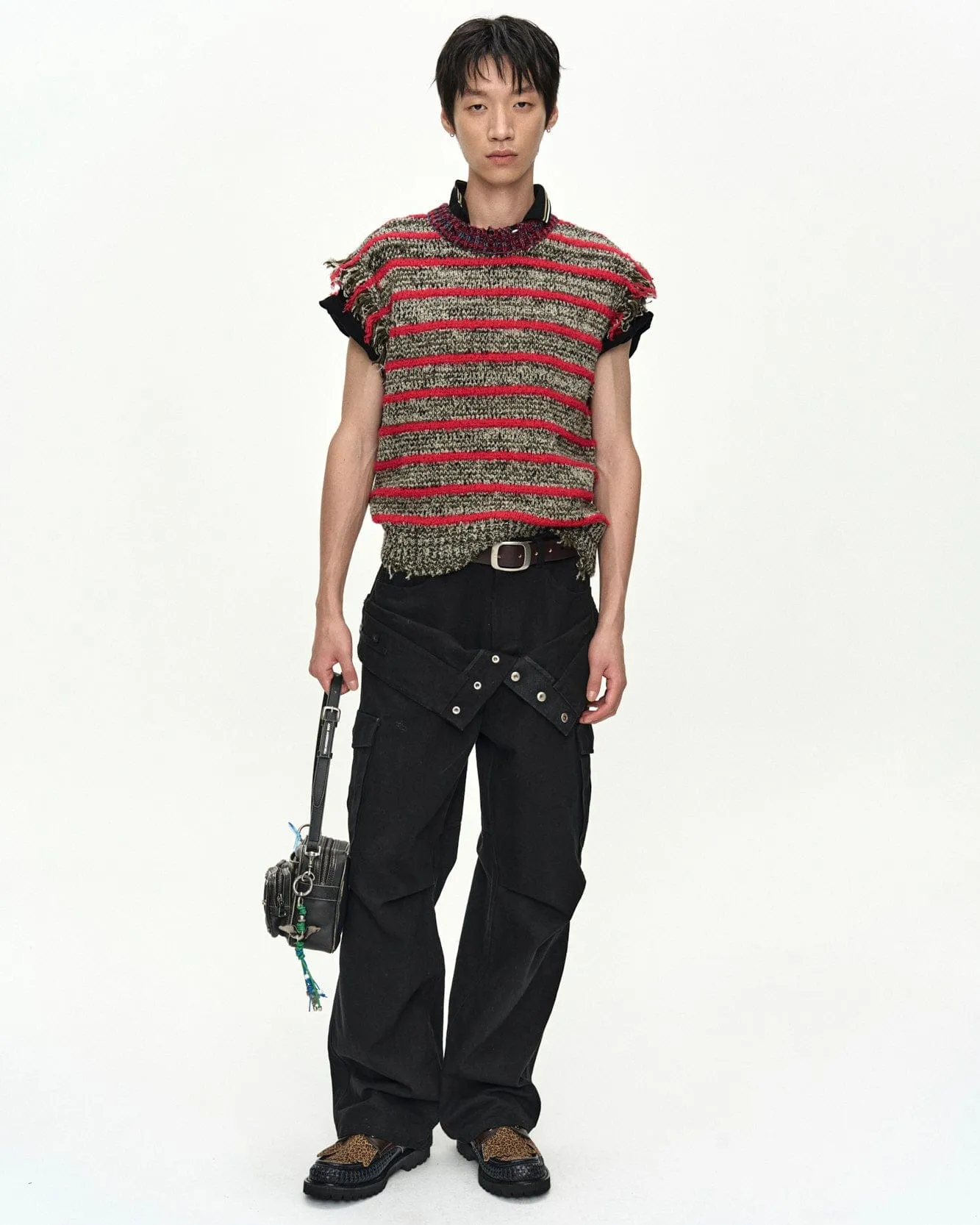 FRINGE STRIPE WOOL CREW-NECK VEST atb1540m(RED/MELANGE) sold by Andersson Bell