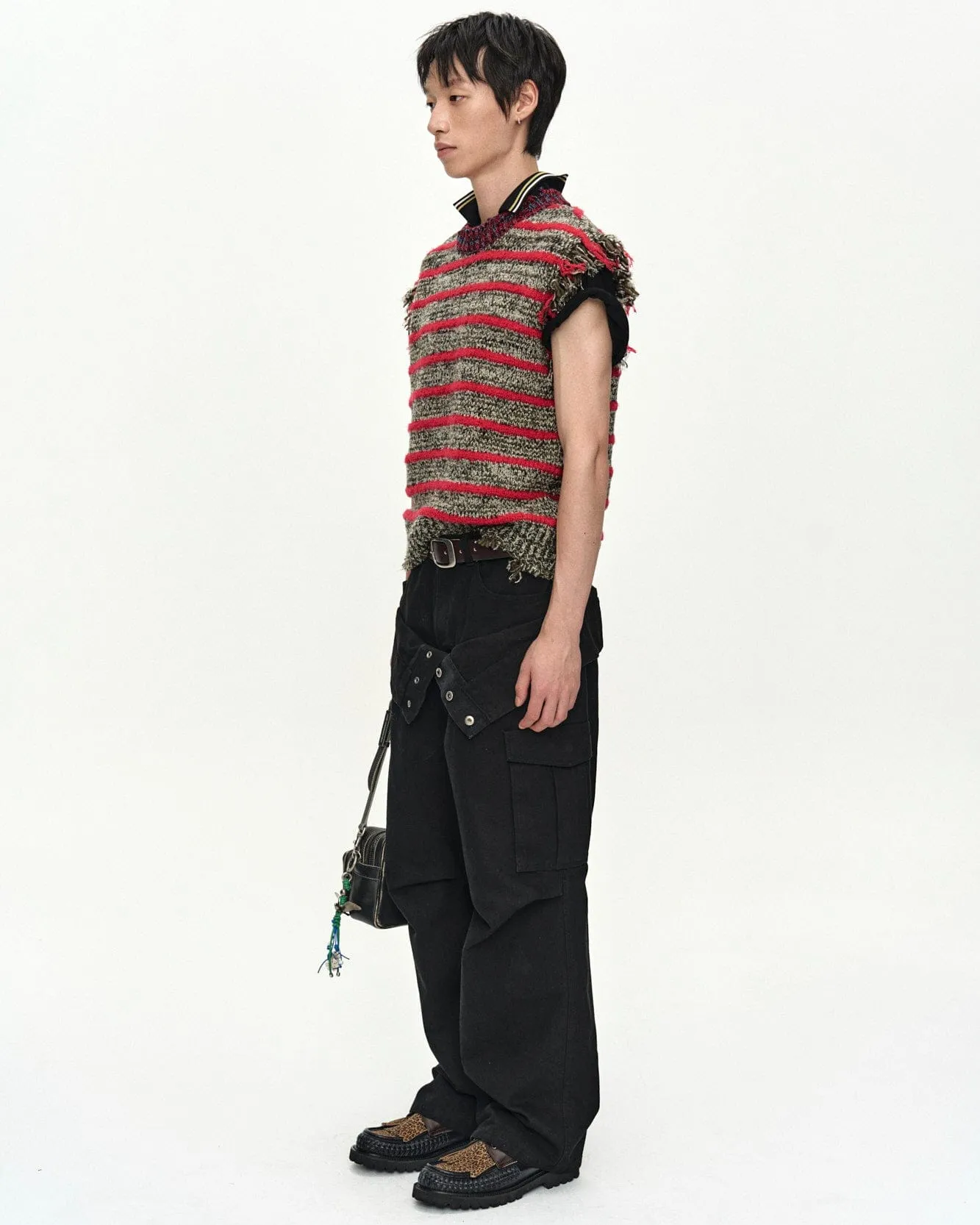 FRINGE STRIPE WOOL CREW-NECK VEST atb1540m(RED/MELANGE) sold by Andersson Bell product image thumbnail 4