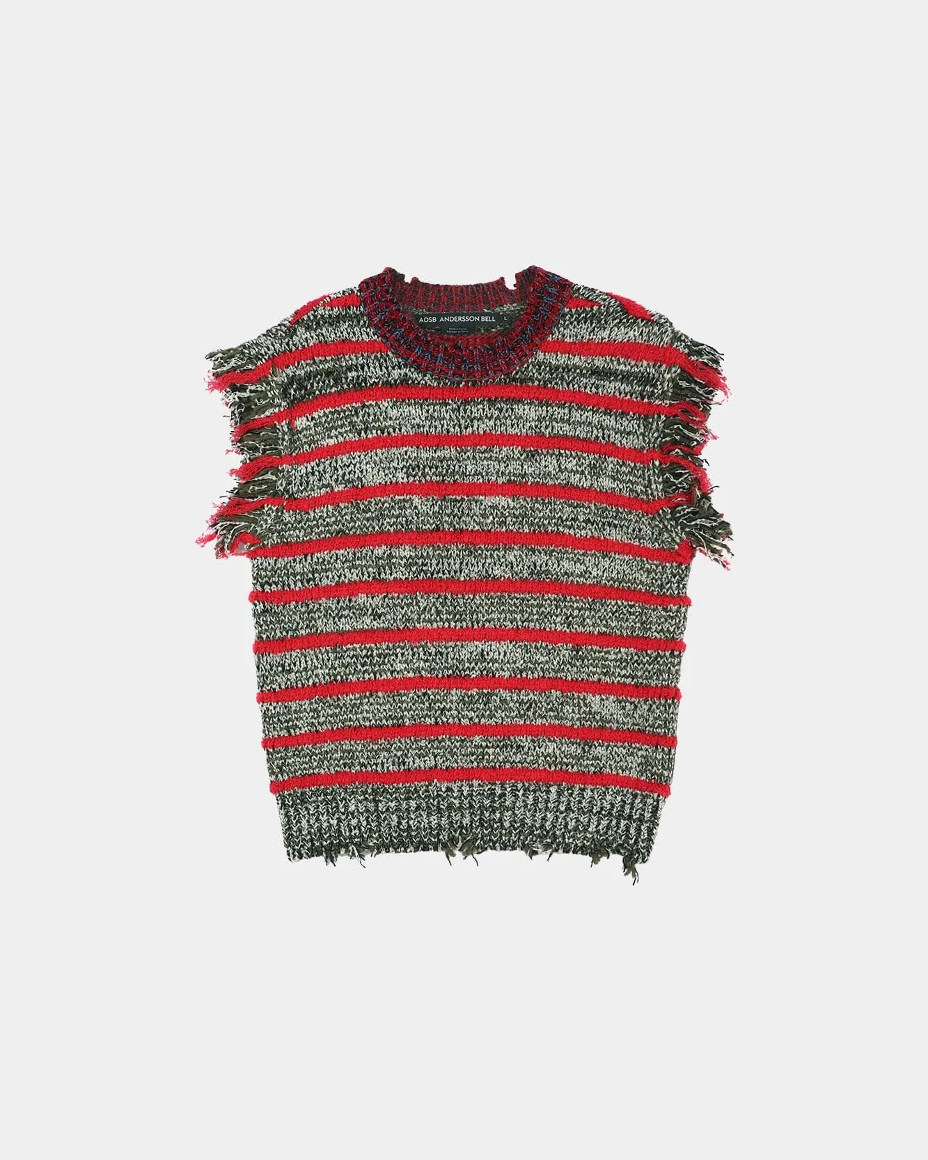 FRINGE STRIPE WOOL CREW-NECK VEST atb1540m(RED/MELANGE) sold by Andersson Bell product image thumbnail 2