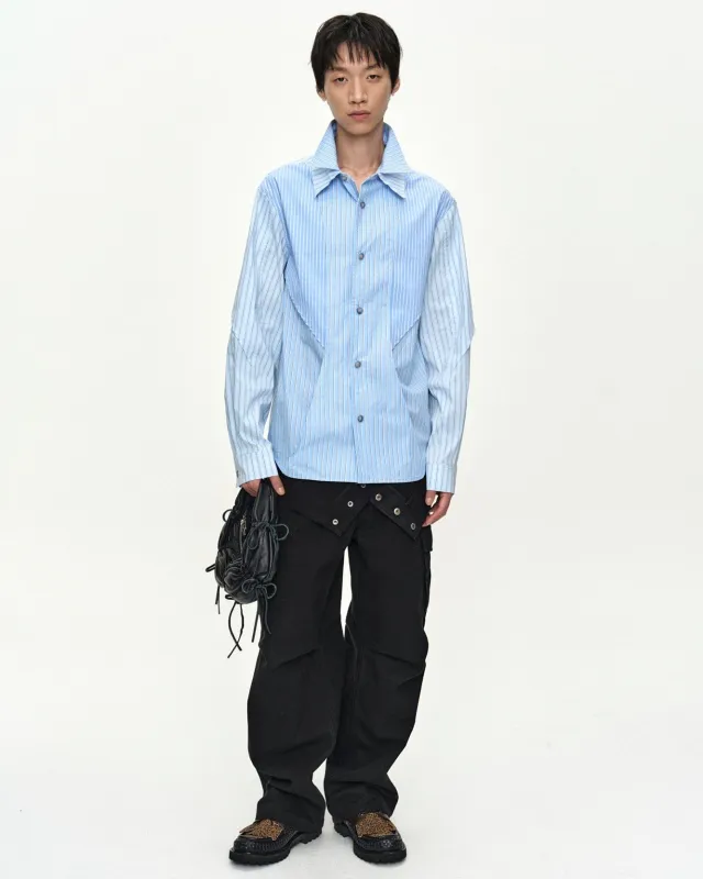 DOUBLE LAYERED STRIPE SHIRT atb1585m(BLUE) made by Andersson Bell