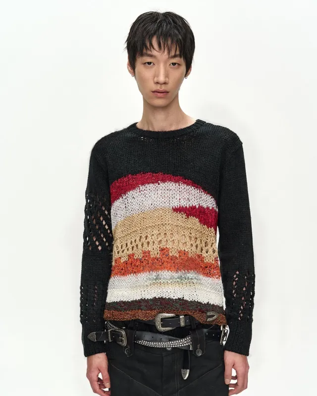 BLACK HAND-CROCHETED CREW-NECK SWEATER atb1551m(BLACK) sold by Andersson Bell