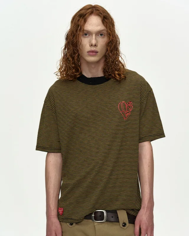 (ESSENTIAL) HEART LOGO STRIPE T-SHIRT atb1458m(BLACK/YELLOW) made by Andersson Bell