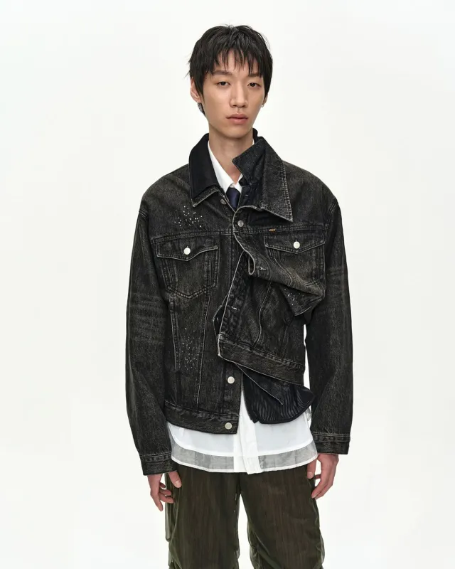 UNISEX ASYMMETRIC LAYERED BEADS DENIM JACKET awa762u(BLACK) made by Andersson Bell